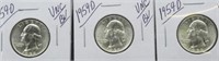 (3) 1959-D UNC/BU Washington Silver Quarters.