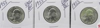 (3) 1955 UNC/BU Washington Silver Quarters.
