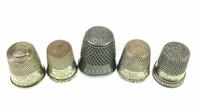 (5) Antique Sterling Silver Thimbles