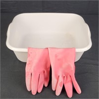 Plastic Tub & Rubber Gloves