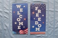 "Welcome" and "Freedom" Plastic Signs