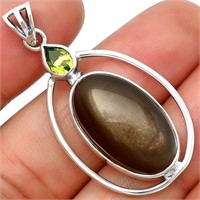 925 Sterling Silver Sunstone & Peridot Pendant