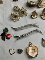 Pins, earrings, stick pins, necklace pendants,