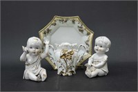 Victorian Hand Painted China Baby Figurines & Vase