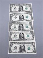 (5) Consecutive 2003 $1 Star Notes UNC Crisp