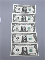 (5) Consecutive 2003 $1 Star Notes UNC Crisp