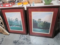 PAIR OF WOOD FRAMED GOLF COURSE PRINTS