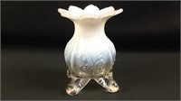 5 inch white and clear glass vase