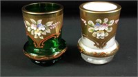 Pair of 3.5" Hand Painted Glass Small Vases