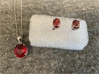 NEW Ruby & Sterling Silver Necklace & Earrings Set