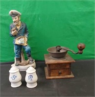 VINTAGE COFFEE GRINDER, SALT AND PEPPER SH