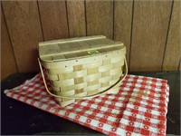 Picnic basket, checked tablecloth