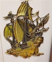 Gold Plastic Ship Wall Plaque by Dart Industries