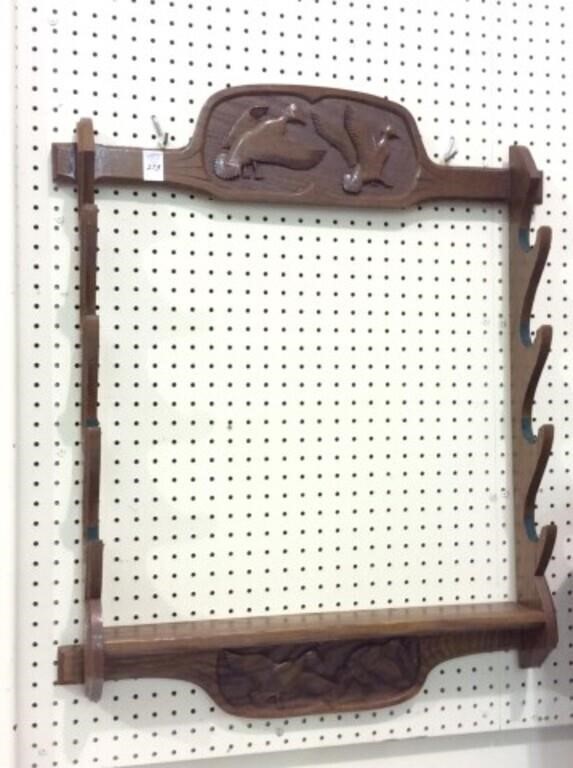 Wood Wall Hanging Gun Rack w/ Carved Duck Design