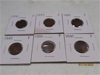 (6) late 1800s Indian Head Pennies Cents Coins