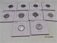 (10) Silver Roosevelt 50s era Dimes Coins