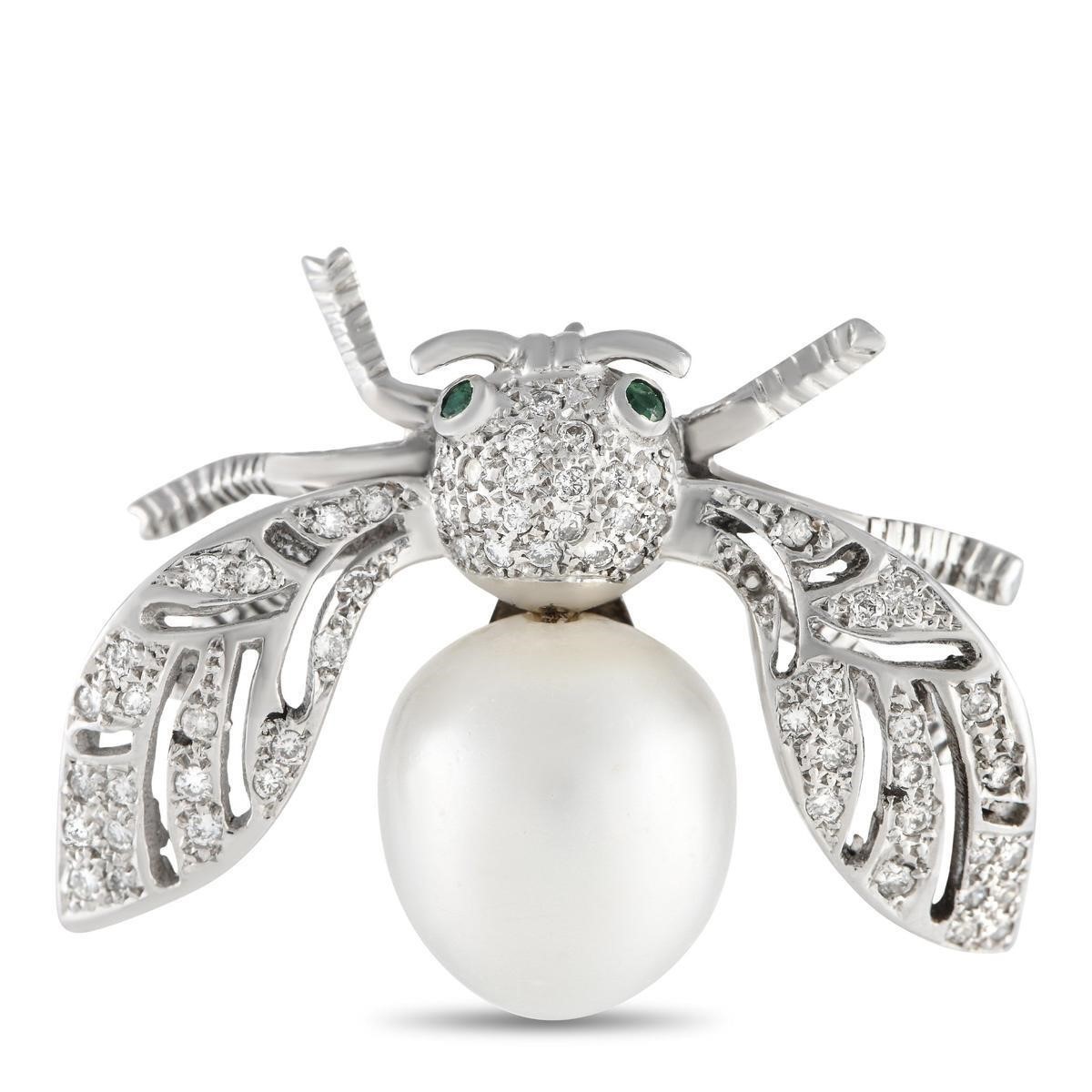 18K White Gold 0.60ct Diamond and Pearl Insect Bro