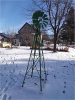 METAL GREEN/YELLOW YARD ART WINDMILL