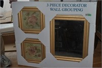 3 piece decorative wall decor  2 pictures 1 mirror