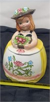 Lefton Girl Cookie Jar w Radishes, small chip on