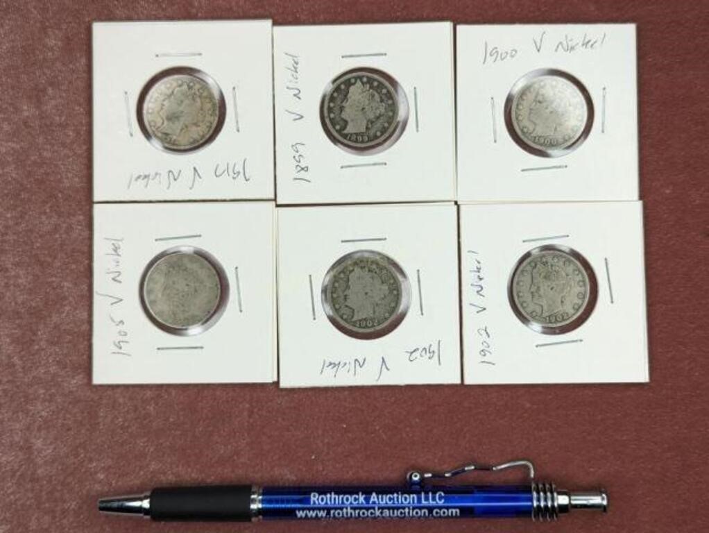 (6) V Nickels - 1899, 1900, 1902, 1902, 1905,