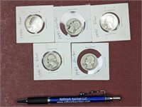 (5) 1940 Silver Quarters