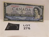 1954 CANADA 5 DOLLAR NOTE BEATY COYNE