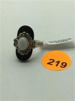STERLING SILVER RING WITH BLACK STONE & OPAL - SZ