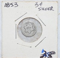 COIN - 1853 SILVER 3 CENT PIECE