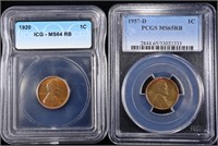 1920 ICG & 1957-D PCGS MS65 RB LINCOLN CENT