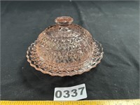 Pink Depression Glass Covered Butter Dish