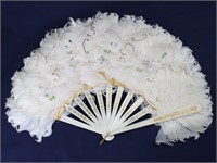 Vintage White Feathers Folding Hand Fan