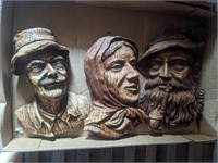 (3) Wall Plaque Faux Wood Carving of Faces
