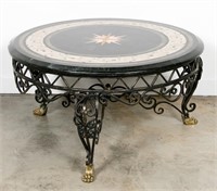 Inlaid Marble Top Iron Small Occasional Table