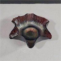 Opalescent Starburst Dark Amethyst Glass Ashtray,