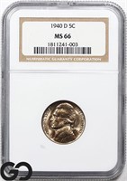 1940-D Jefferson Nickel NGC MS66, Price Guide: $24