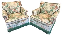 Vintage Cabbage Rose Club Chairs, Pair