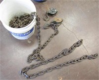 2 Cable Pulleys With Bucket of Misc Chains