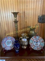 Brass vessels & candlestick & oriental plates