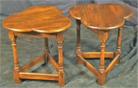 PAIR OF RED OAK CLOVER TOP SIDE TABLES