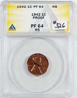 1942  Lincoln Cent   ANACS PF-64 RB