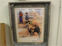 Rodeo Clown and Bull Framed Artwork