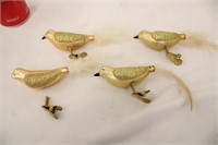Vintage Glass Clip on Bird Ornaments w/ Feathers