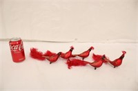 5 Cardinal Clip On Ornaments w/ Feathers