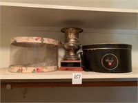 2 Hat Boxes, Silver Plate Urn