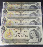 Consecutive Serial Canada $1 Bills x 4 UNC