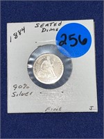 1884 Seated Dime 90% Silver Fine