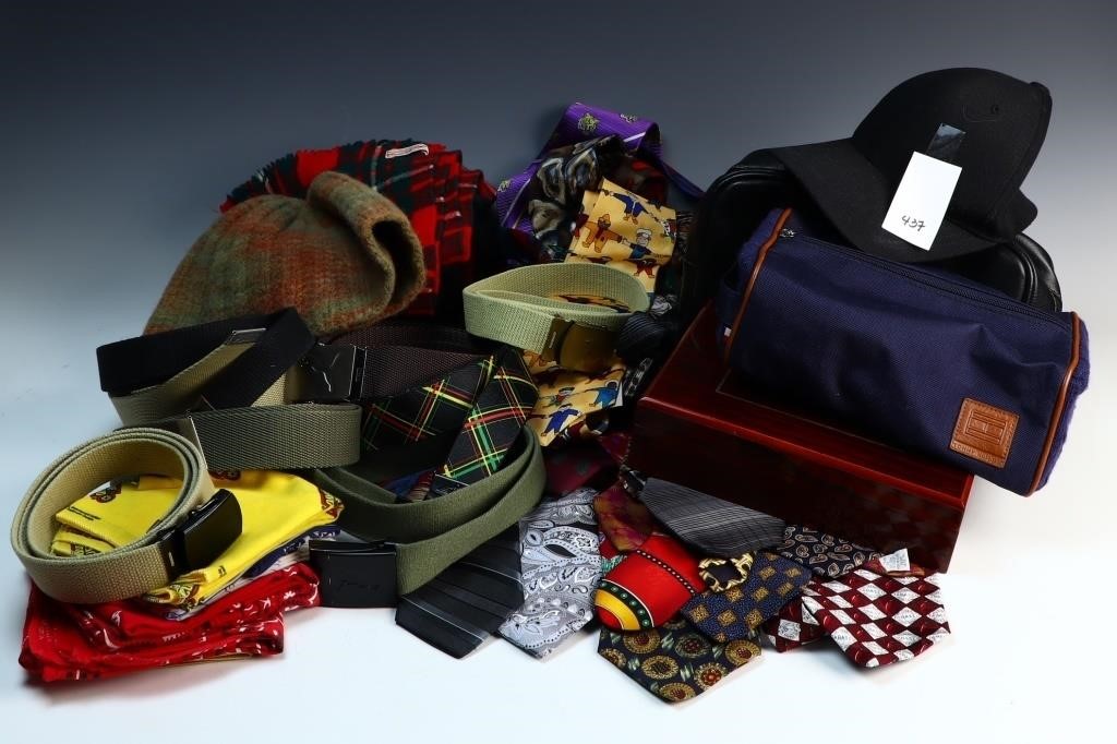 Lot of mens ties belts handkerchiefs