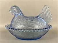 Vintage Blue Indiana Glass Hen on a Nest