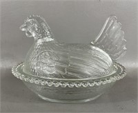Vintage Clear Indiana Glass Hen on a Nest